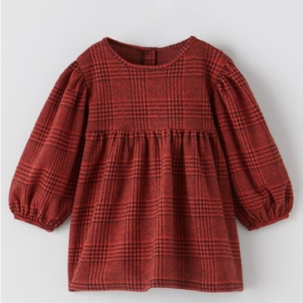 Zara Houndstooth Bubble Sleeved Girls Dress